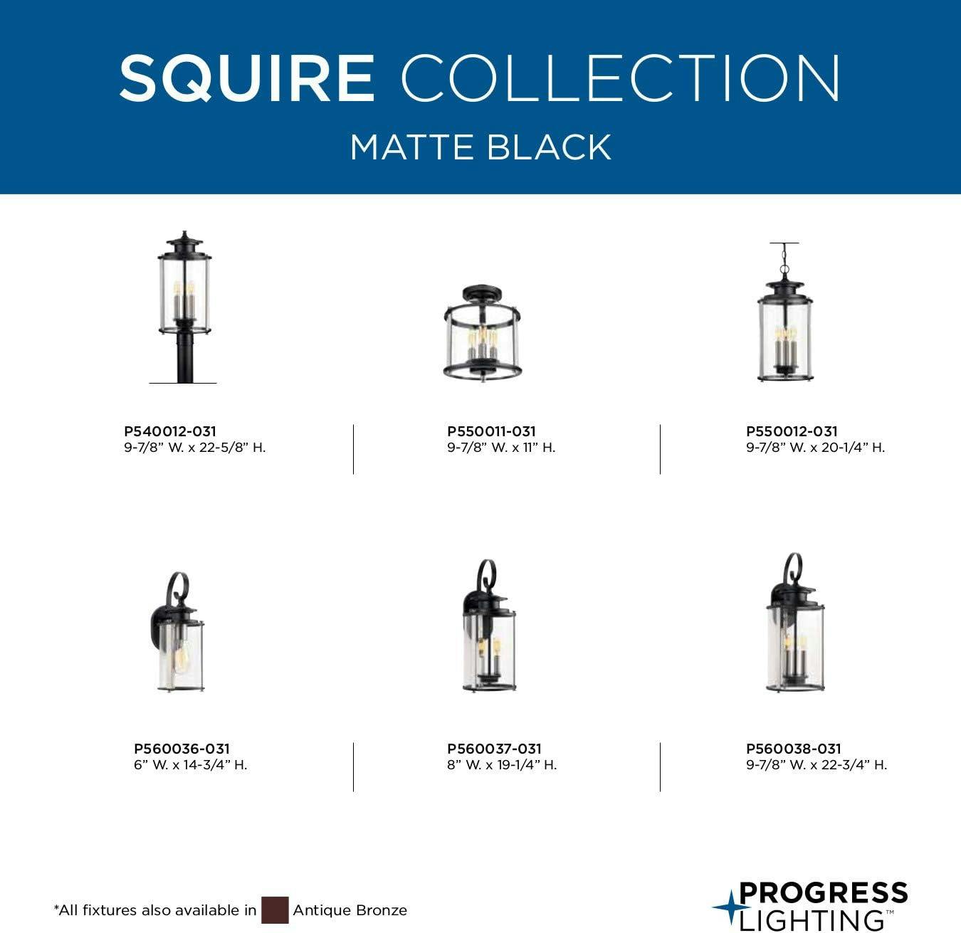 Transitional Squire Matte Black Semi-Flush Outdoor Light with Clear Glass
