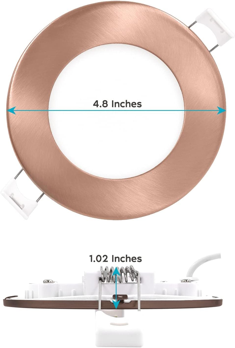 Luxrite 4'' Copper Trim Ultra Thin LED Recessed Light, 5 Color Temp Options