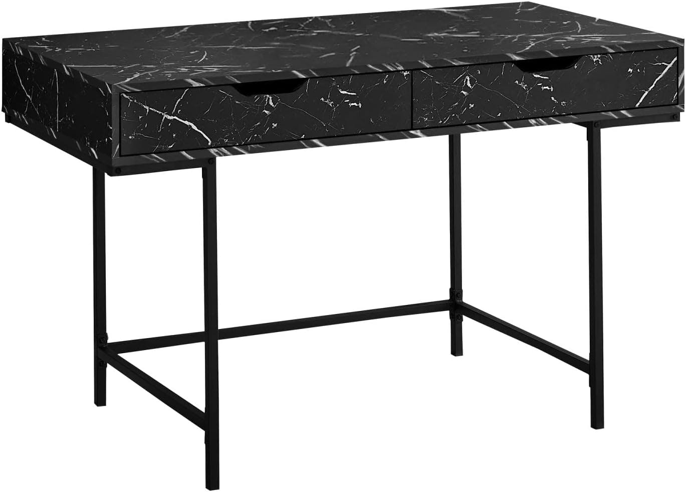 Contemporary Black Marble-Look Home Office Desk with Dual Drawers