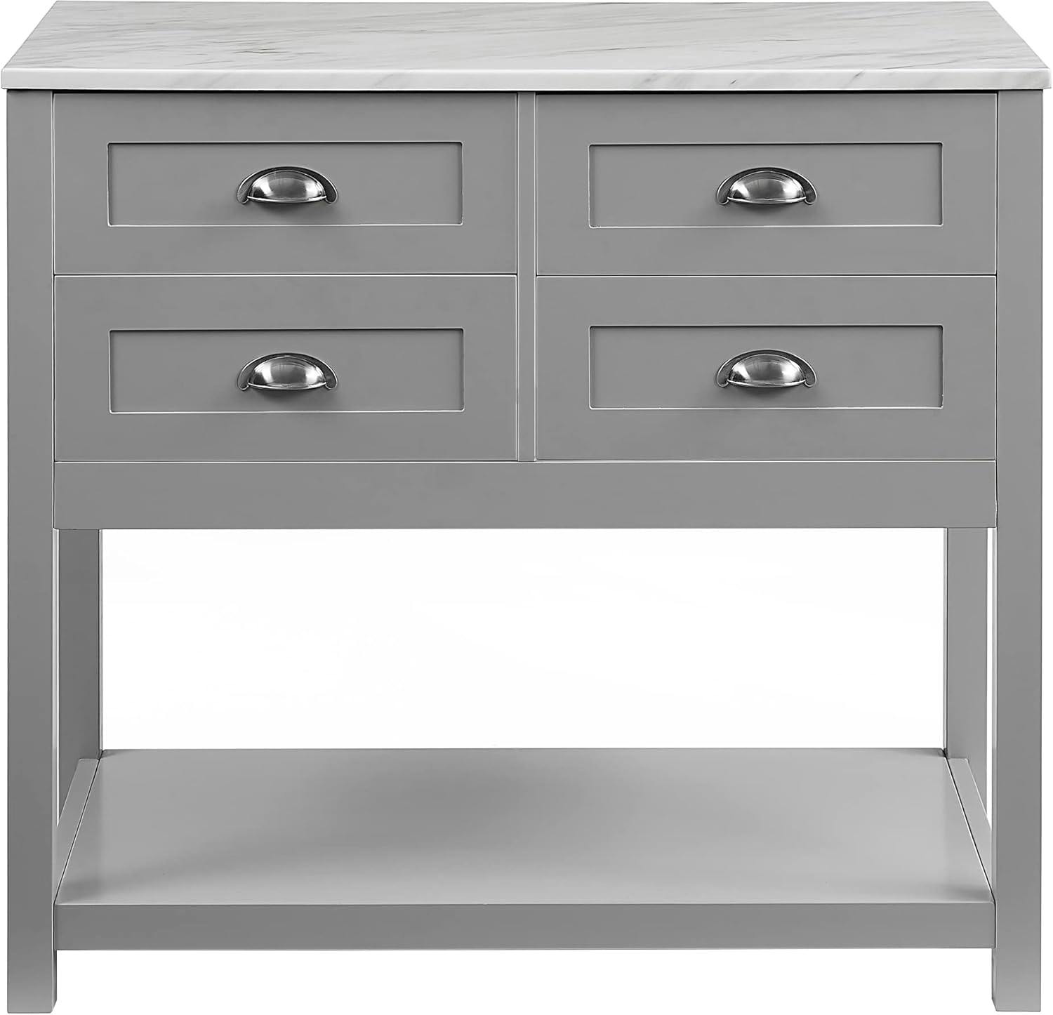 Elegant Gray Kitchen Cart with Faux Marble Top and Ample Storage