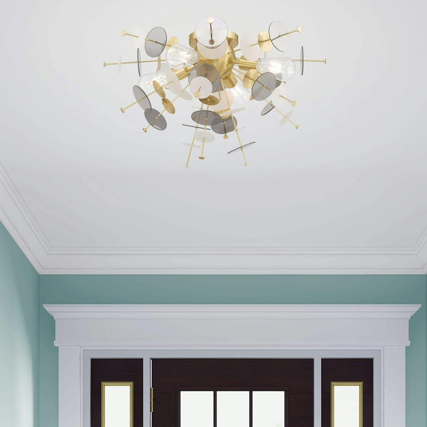 Circulo Polished Chrome 4-Light Ceiling Mount with Geometric Glass Discs