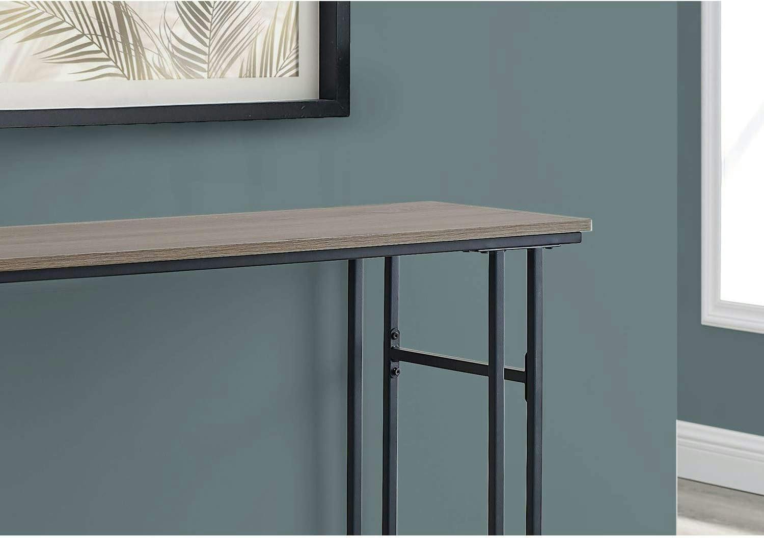 Contemporary Taupe Wood and Black Metal Console Table with Storage