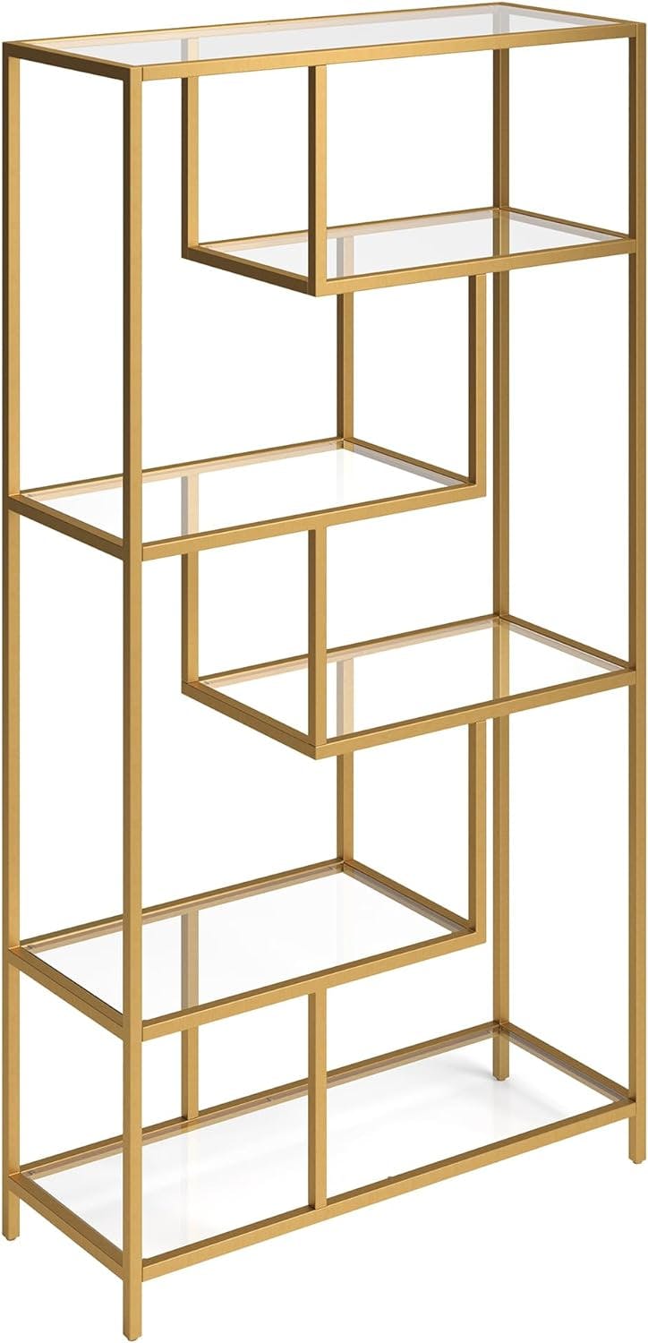 Isla 68'' Compact Gold Steel & Tempered Glass Bookcase