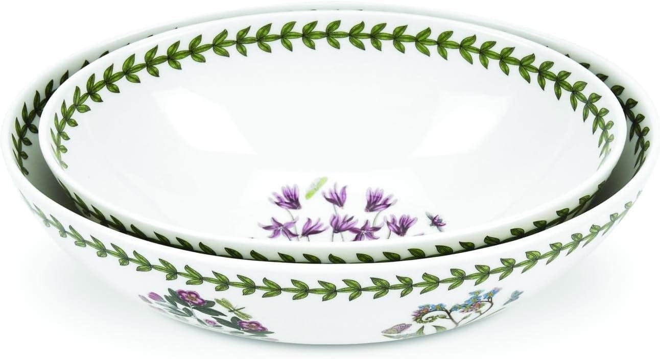 Botanic Garden Floral Motif Ceramic Oval Nesting Bowls, Set of 2