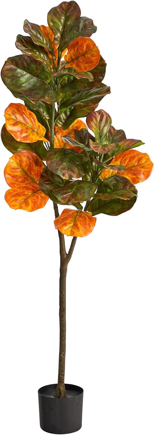 Autumn Bliss 63" Fiddle Leaf Fig Artificial Tree in Nursery Planter