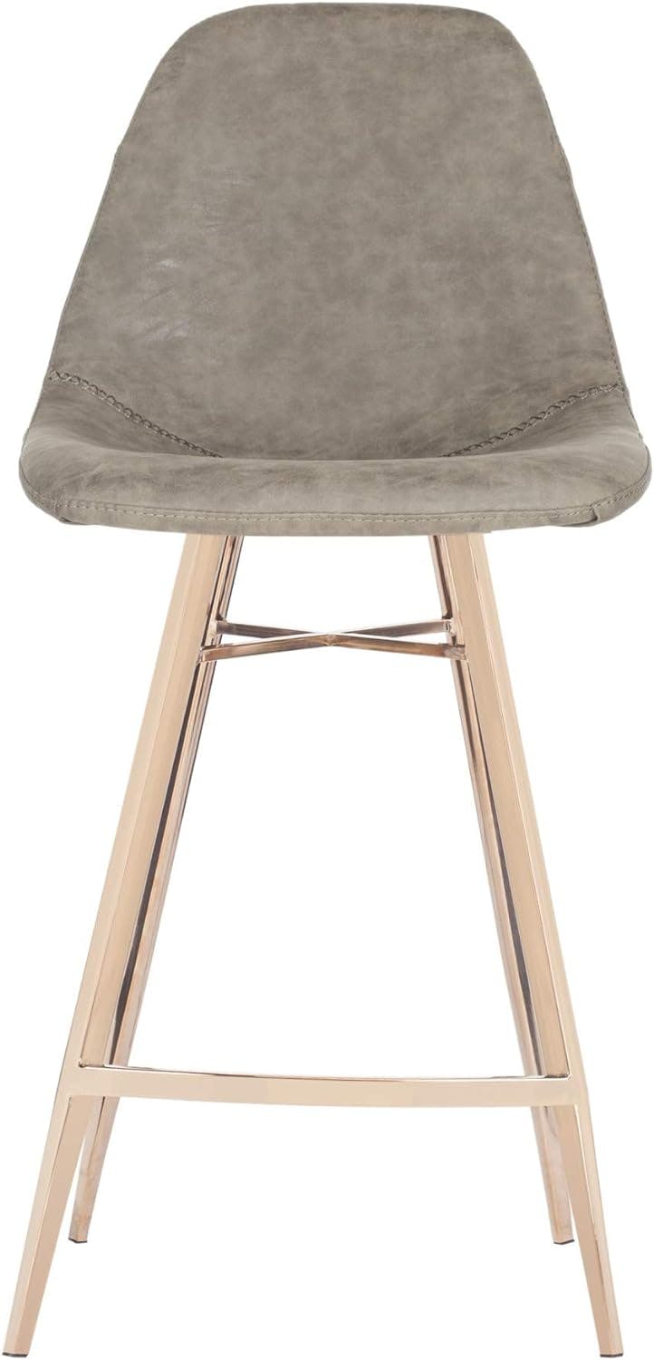 Transitional Taupe Faux Leather Counter Stool with Copper Finish