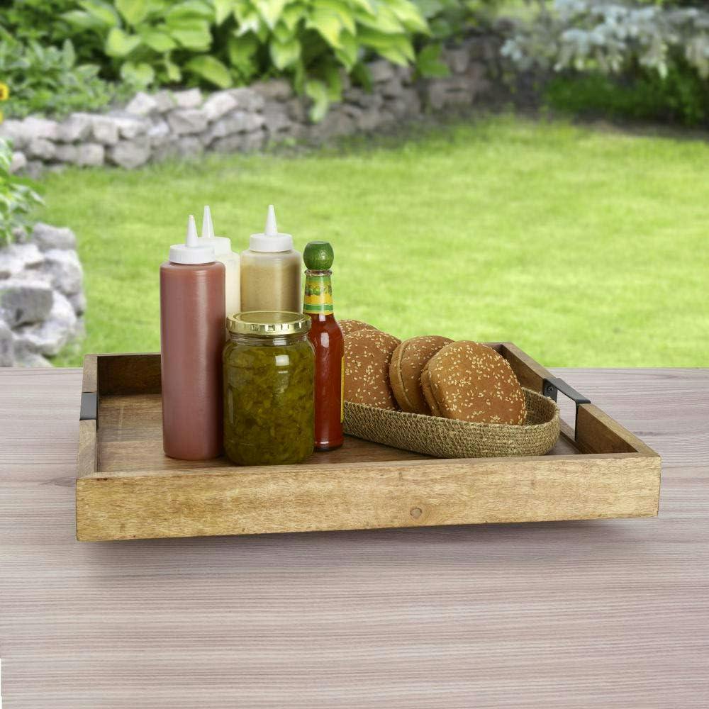 Mango Wood Square Lazy Susan with Wrought Iron Handles, 18-Inch