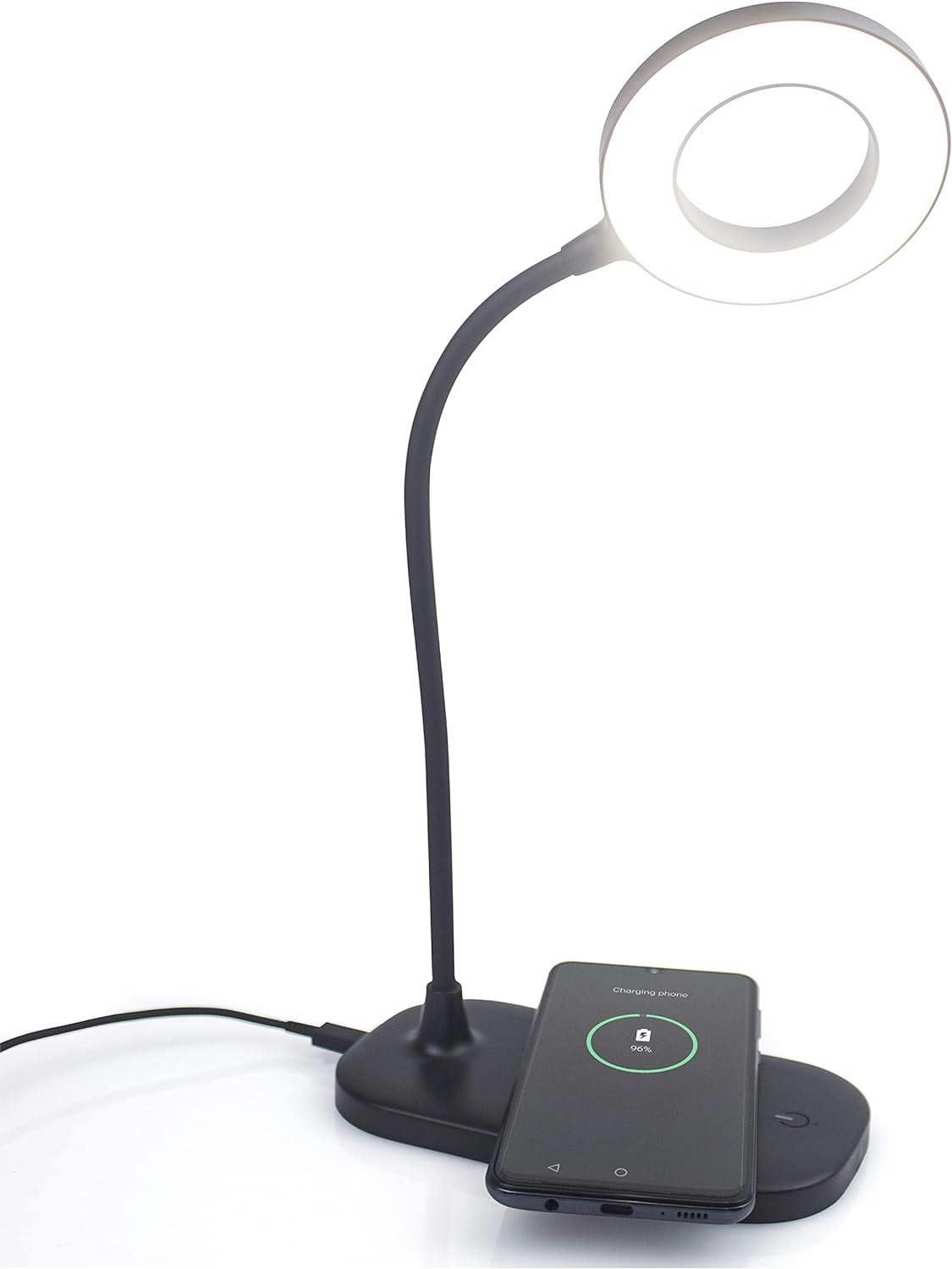 Sleek Adjustable 12" Black Steel Desk Lamp with Touch Dimming