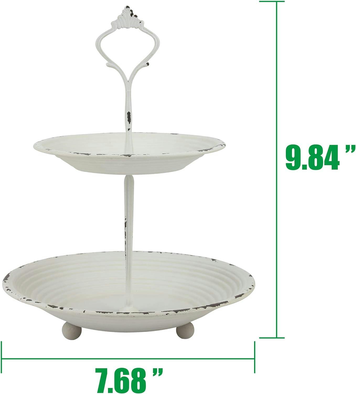 French Country Round Metal 2-Tier Trinket Tray in Off-White