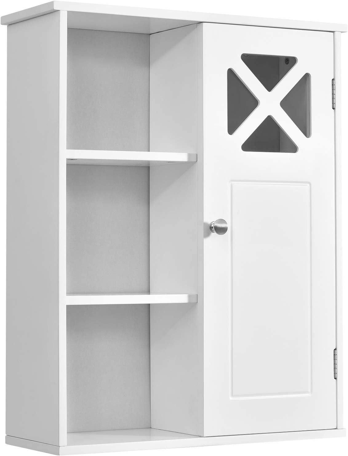 Elegant White Wall-Mounted Bathroom Cabinet with 2-Tier Storage and Open Shelf