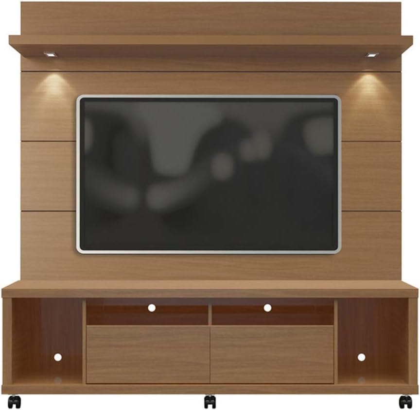 Manhattan Comfort 71" Maple Cream & Off White TV Stand with LED Lights