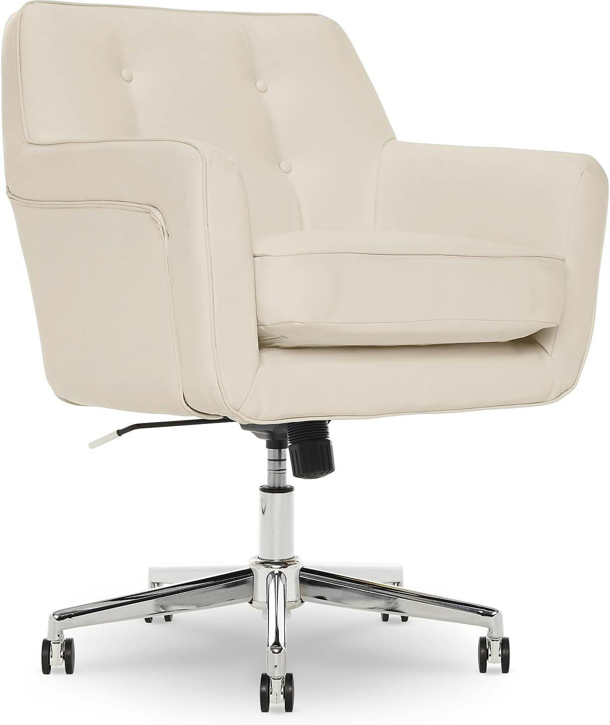 Cream Leather Swivel Home Office Chair with Metal Base