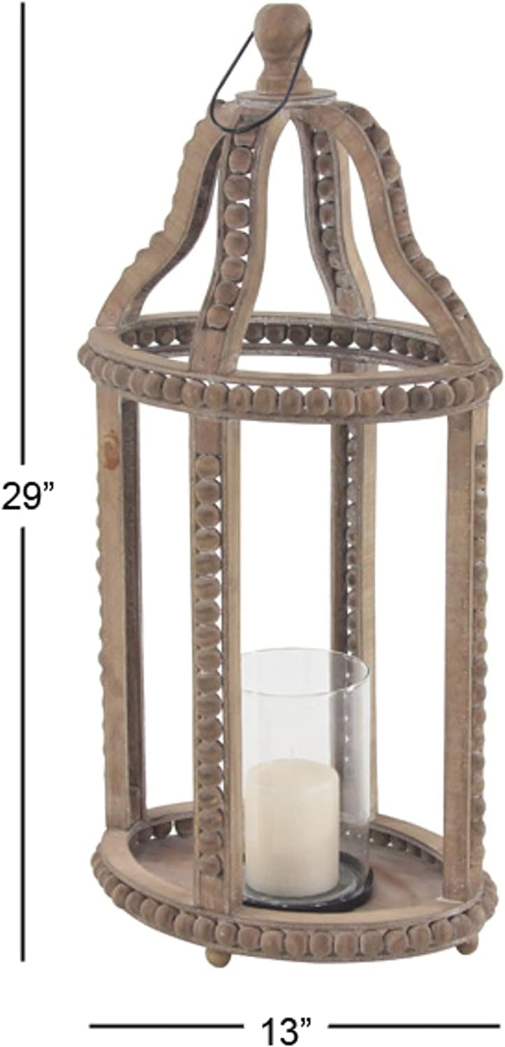 Rustic Farmhouse Reclaimed Wood Beaded Hanging Candle Lantern