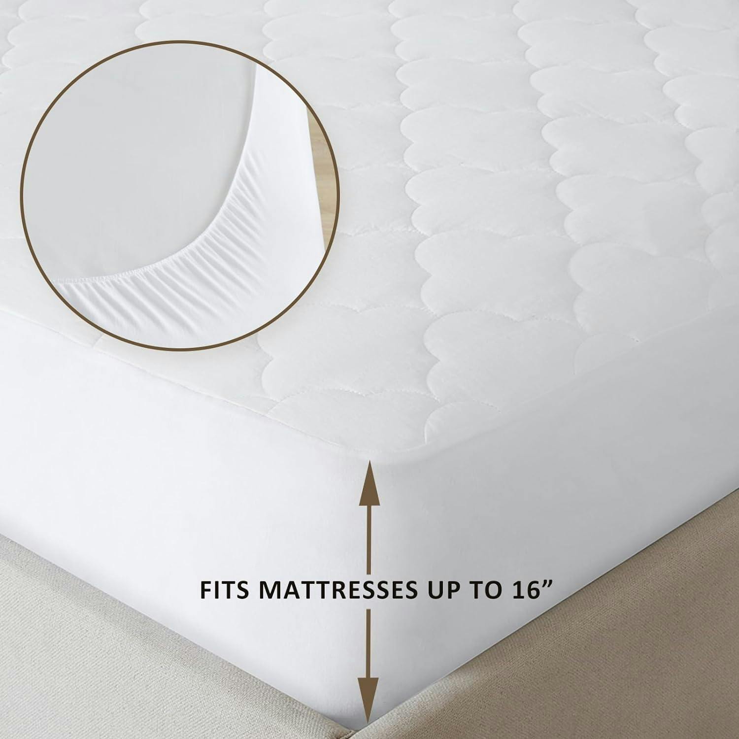 Luxurious King-Size All-Cotton Percale Quilted Mattress Pad, White