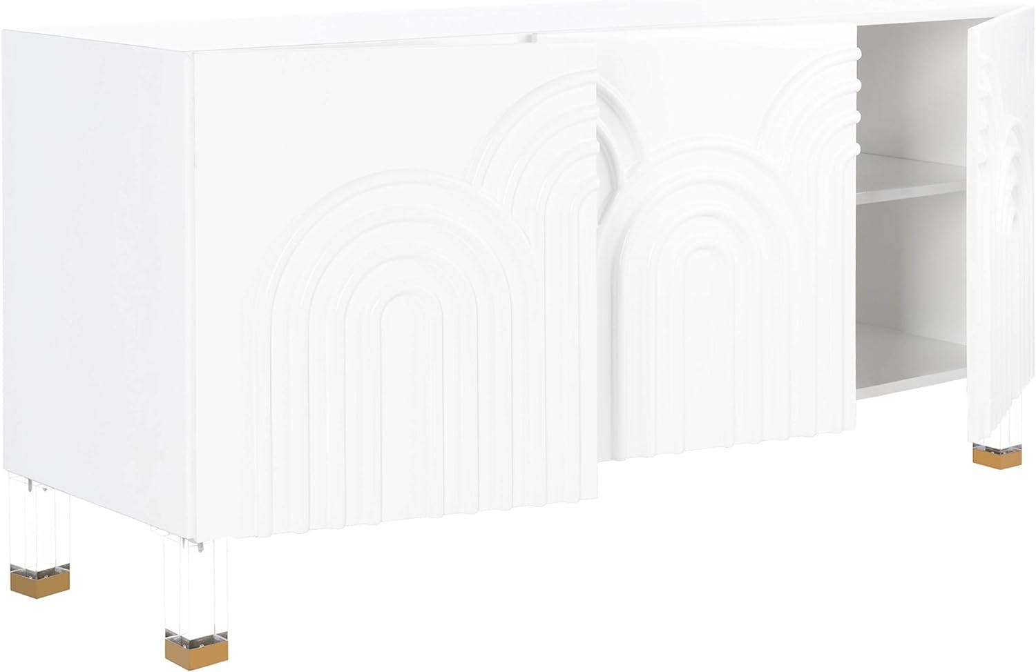 Saturn Wave 69'' White and Gold Contemporary Acrylic Sideboard