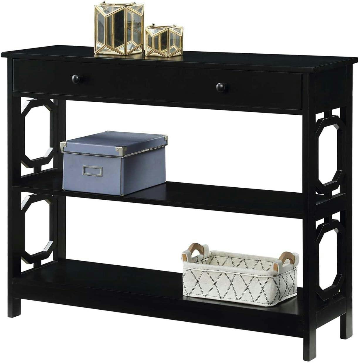 Omega Black Wood Console Table with Storage and Geometric Design