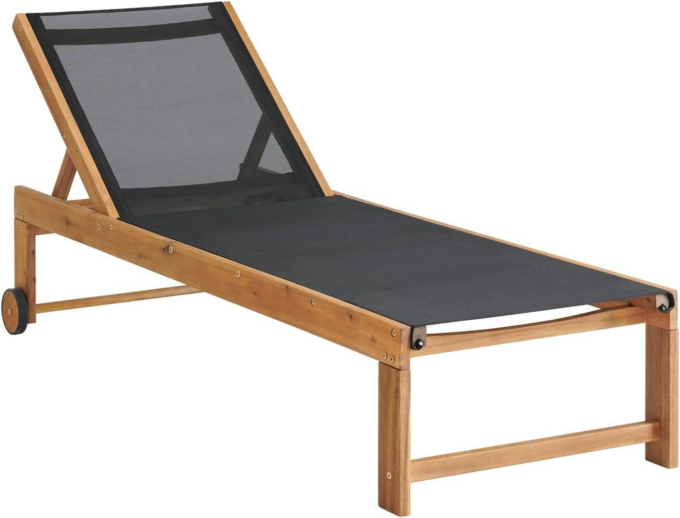 Sunapee Adjustable Acacia Wood Outdoor Chaise Lounger with Mesh Seating