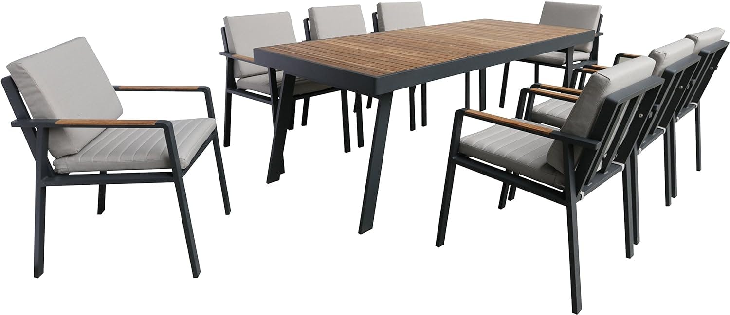 Charcoal and Taupe Outdoor Dining Chair with Teak Wood Accents