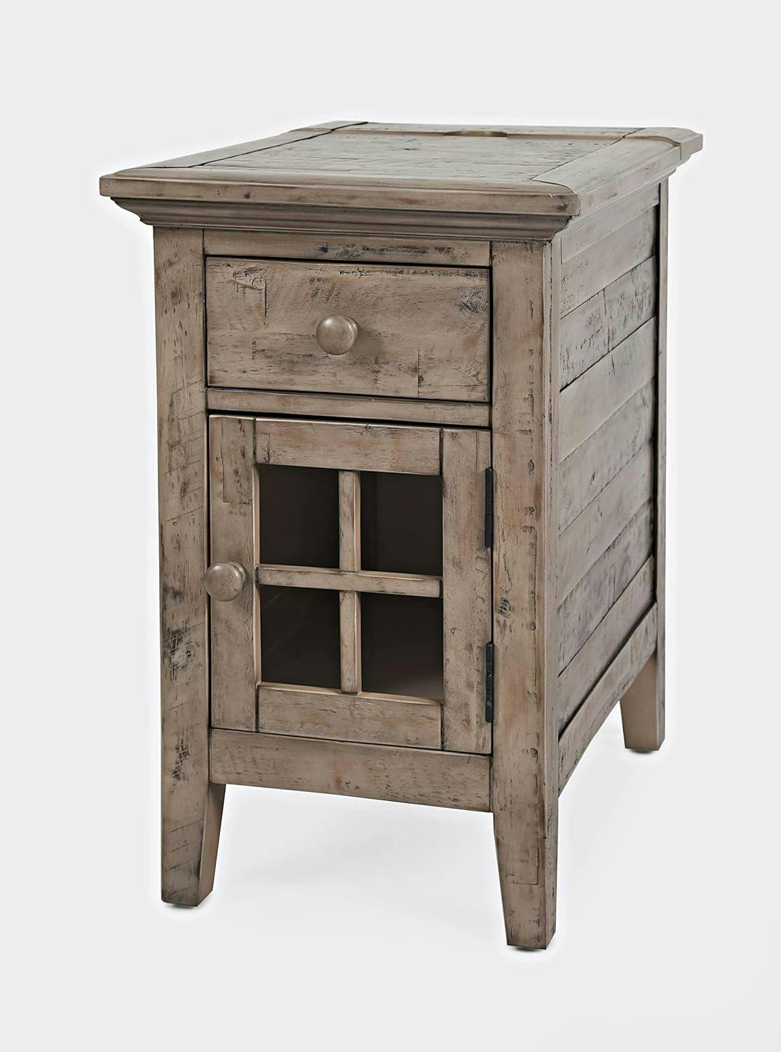 Rustic Shores Weathered Grey Rectangular Chairside Table with USB Ports