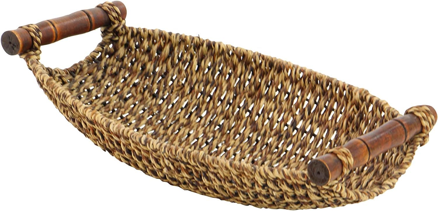Coastal Charm Seagrass Oval Storage Basket with Metal Handles