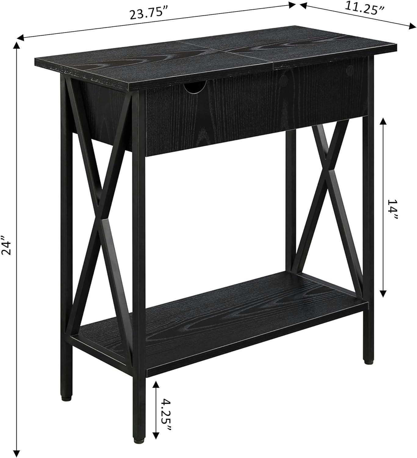 Tucson Black Wood and Metal Flip-Top End Table with Charging Station