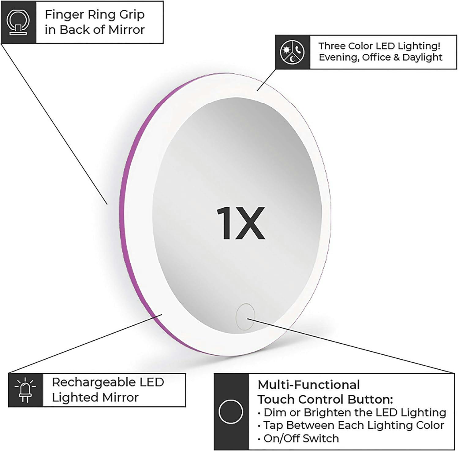 Sleek Purple Compact LED Vanity Mirror with Multi-Color Lights