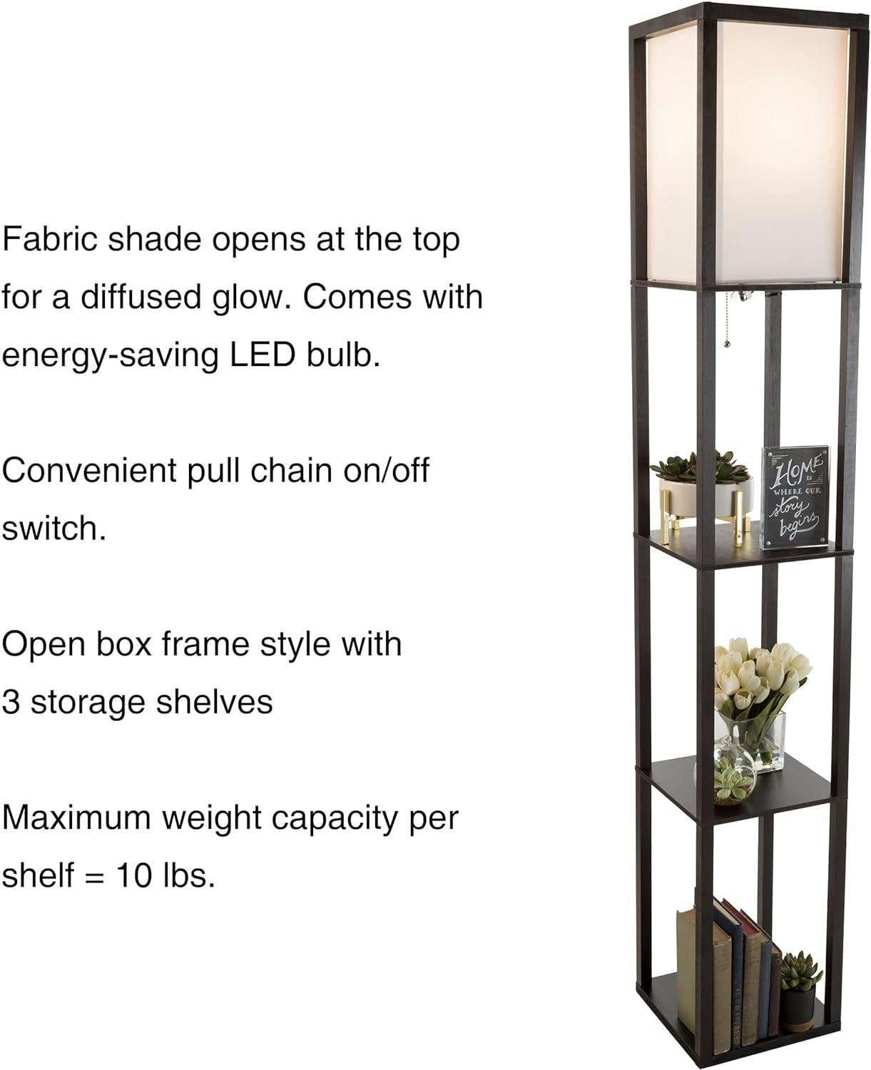 Modern Black Etagere Floor Lamp with White Polyester Shade