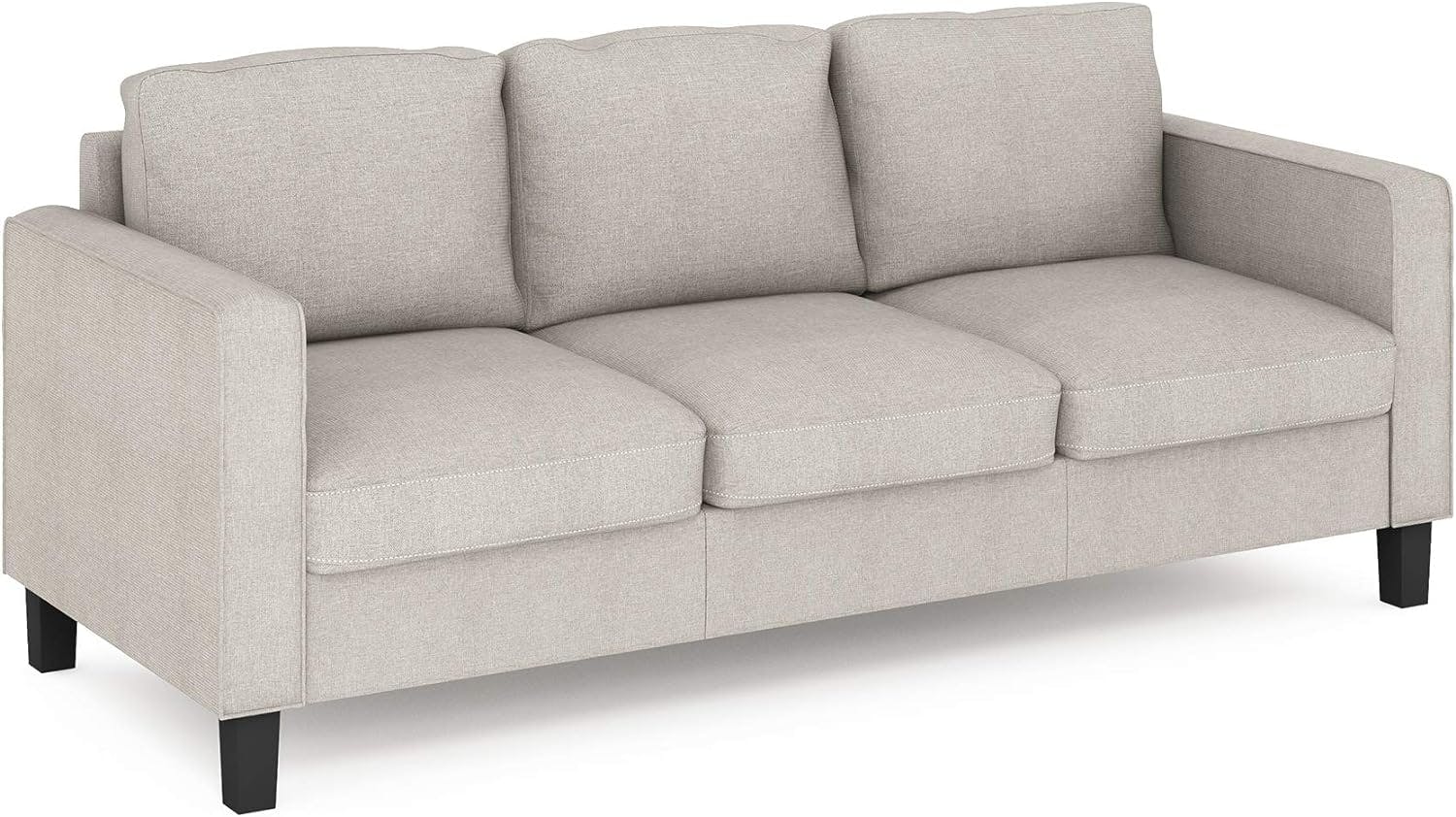 Bayonne Fog Polyester Upholstered 3-Seater Lawson Sofa with Wooden Legs