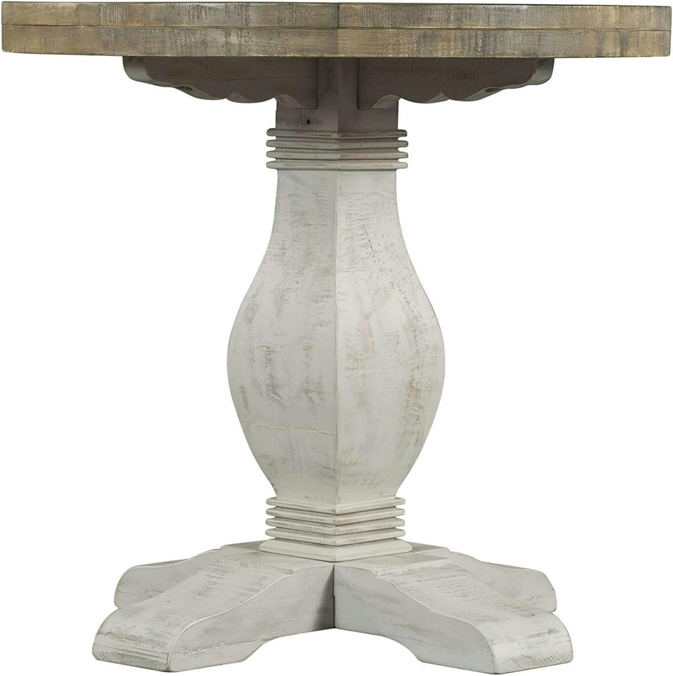 Casual Farmhouse Baluster Round End Table in Reclaimed Natural & White