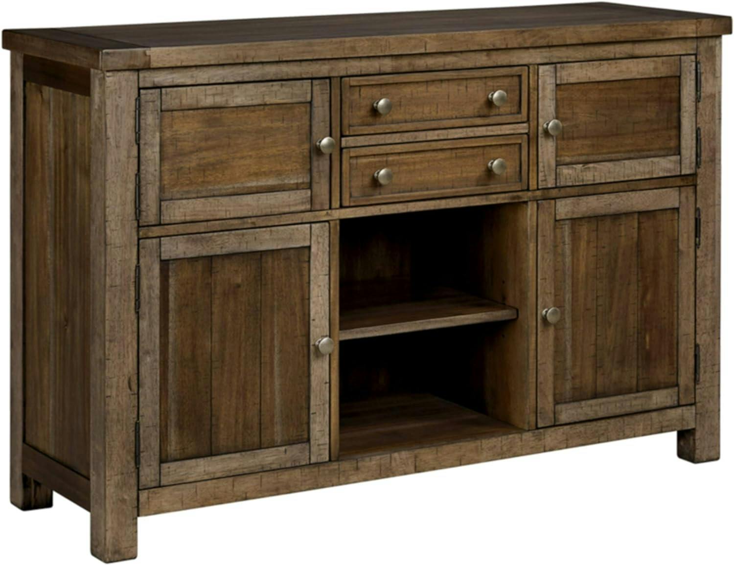 Transitional Nutmeg Brown 56" Server with Plank-Effect Details