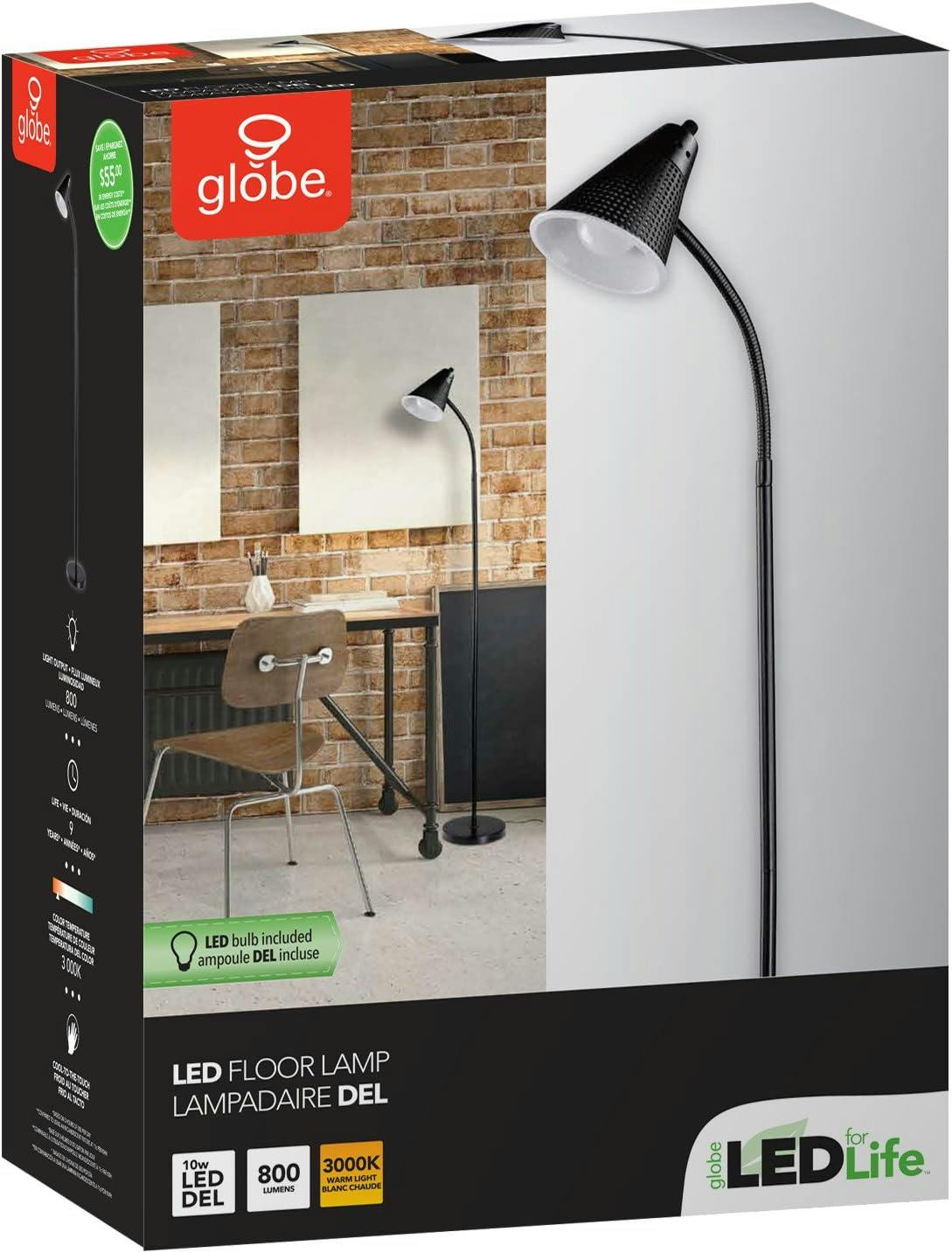 Sleek Arc 59" Matte Black LED Floor Lamp with Adjustable Gooseneck