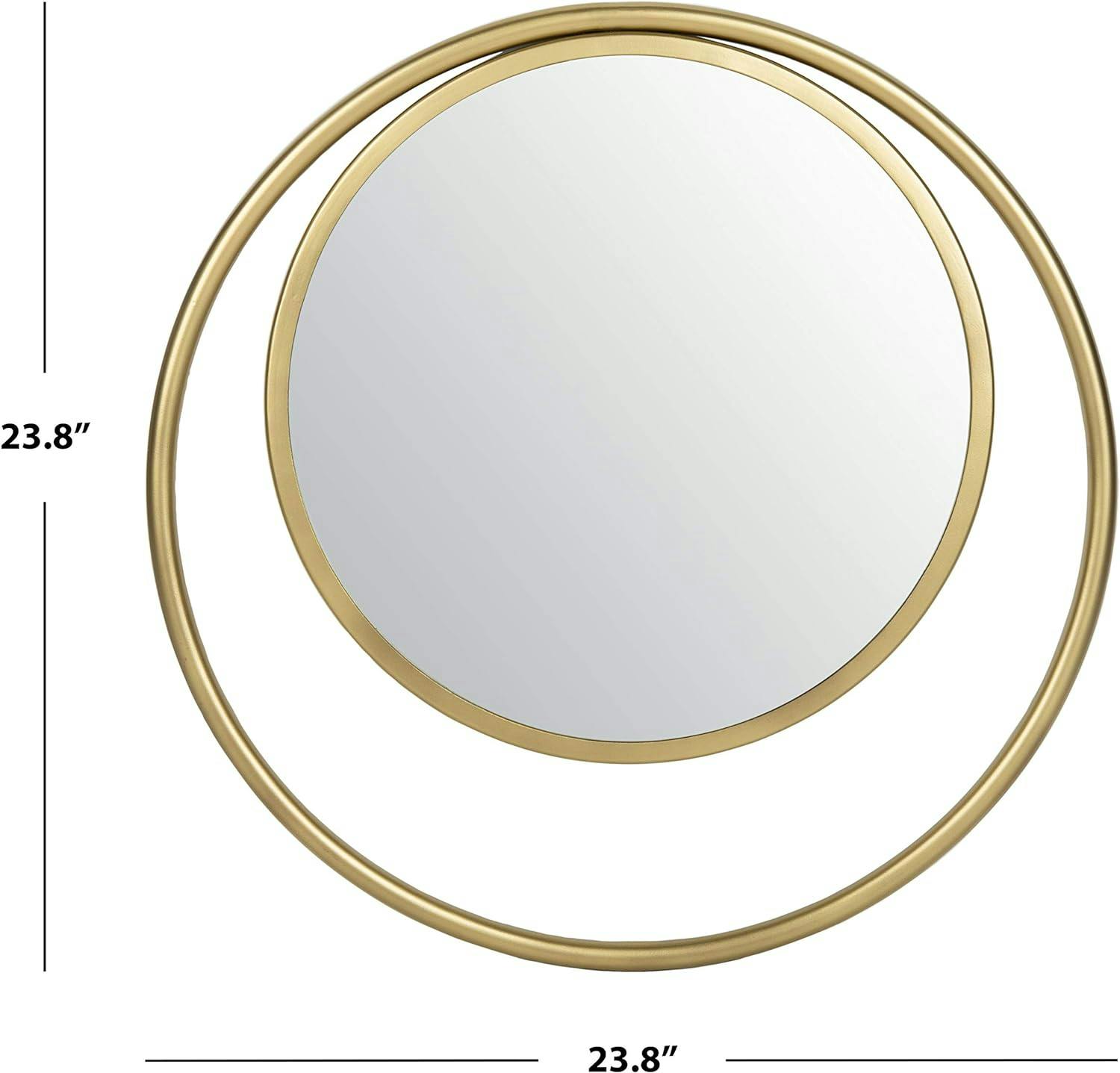 Contemporary Round Wood & Gold Brushed Brass 23.75" Mirror