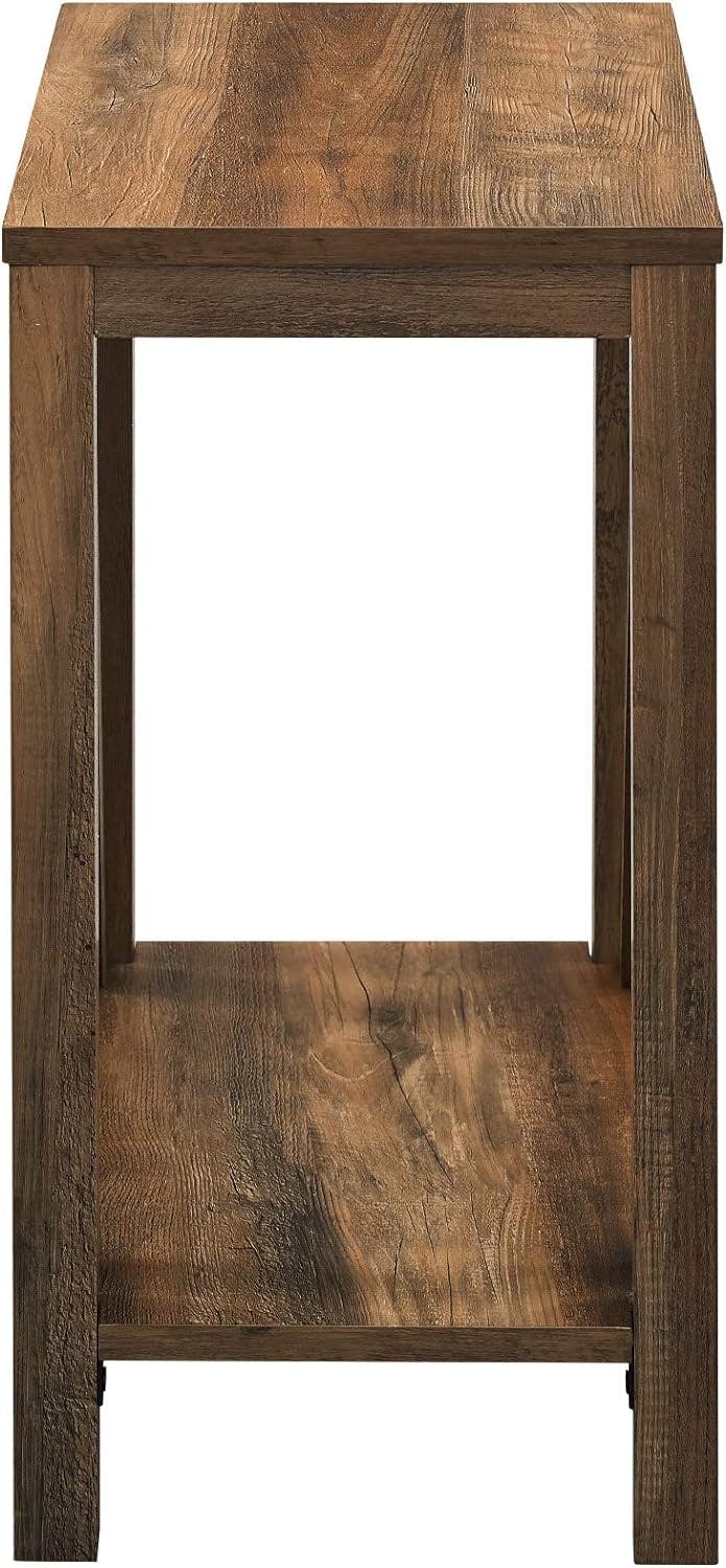 Rustic Oak A-Frame Rectangular End Table with Open Shelf