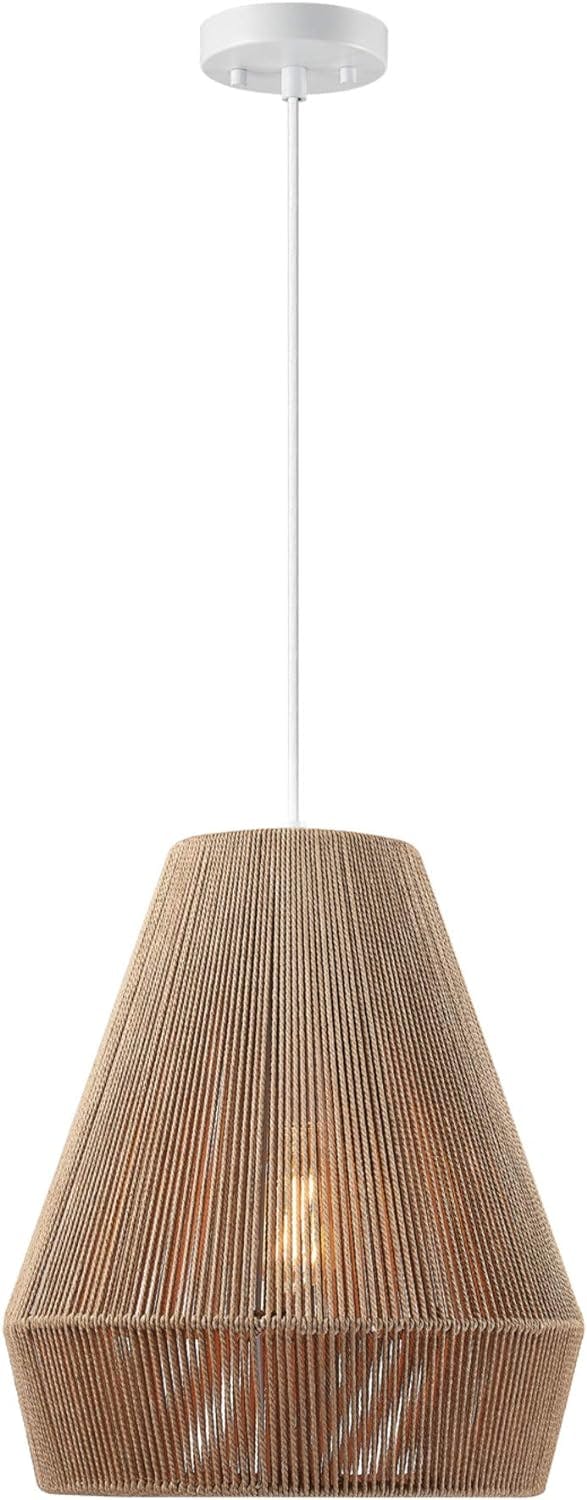 Grant 78'' Dimmable Geometric Pendant with Twine Shade in Matte White