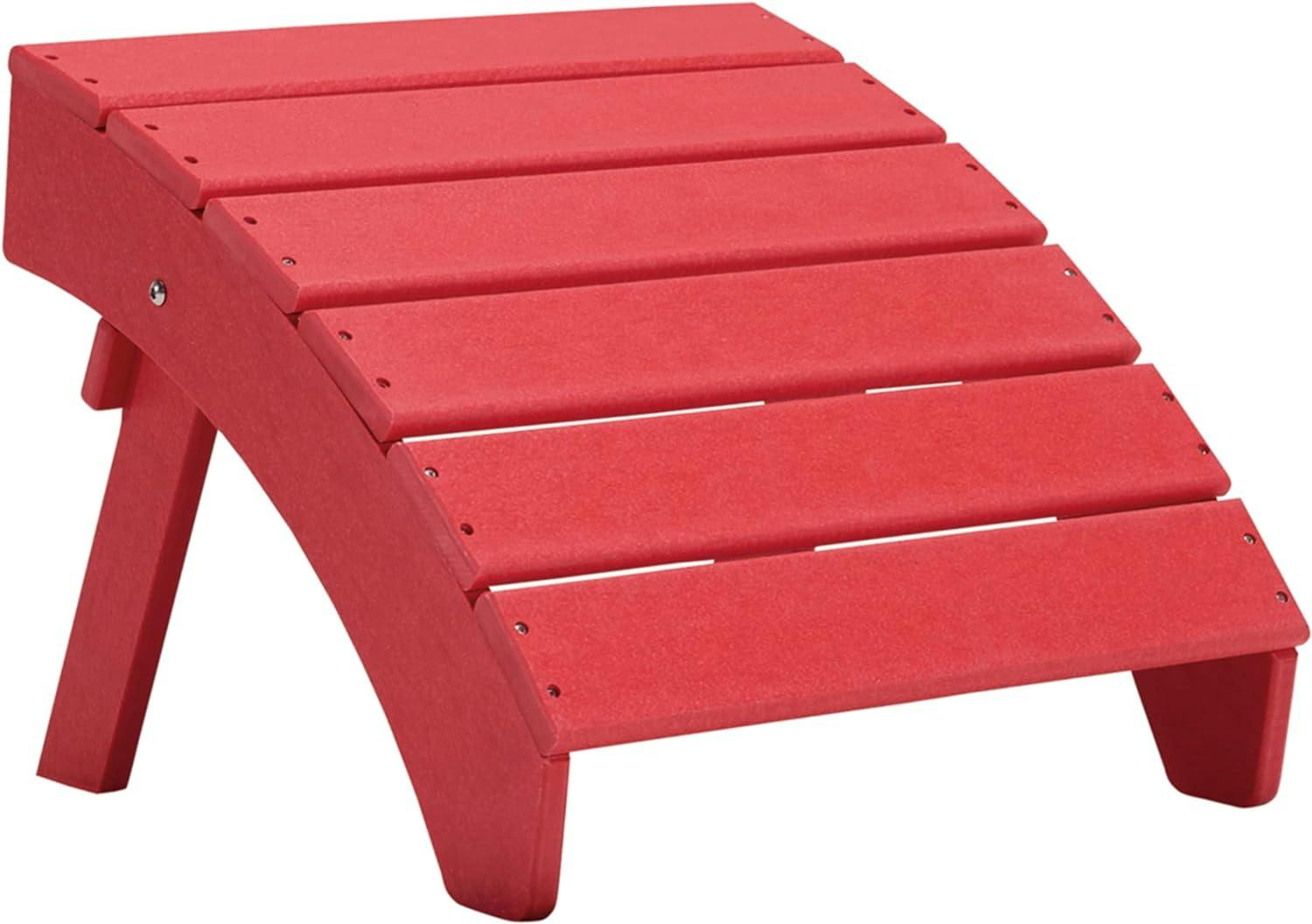 Cottage-Quaint Red HDPE Outdoor Ottoman with Slatted Design