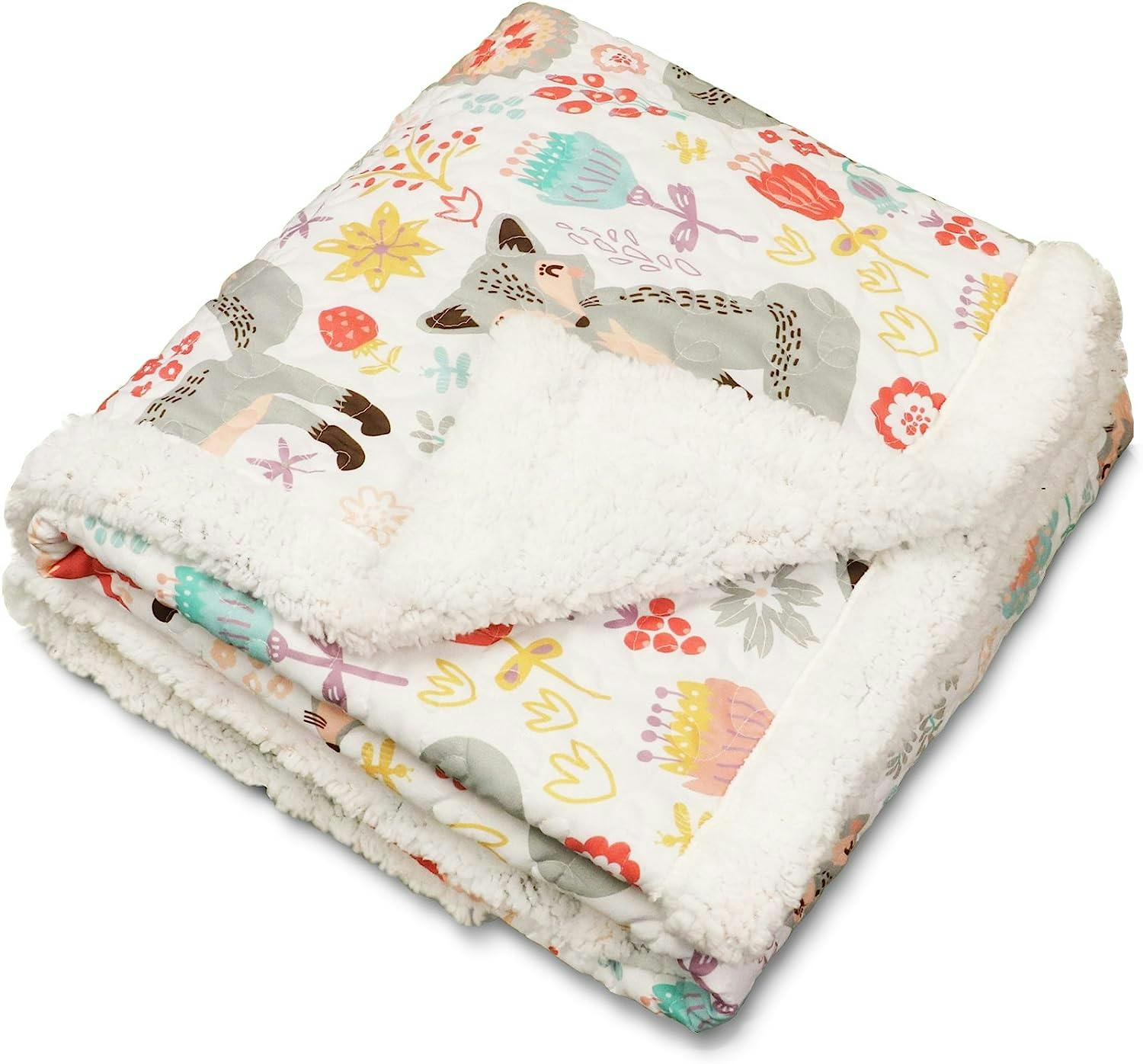 Pixie Fox Gray and Pink Twin-Size Reversible Sherpa Fleece Throw