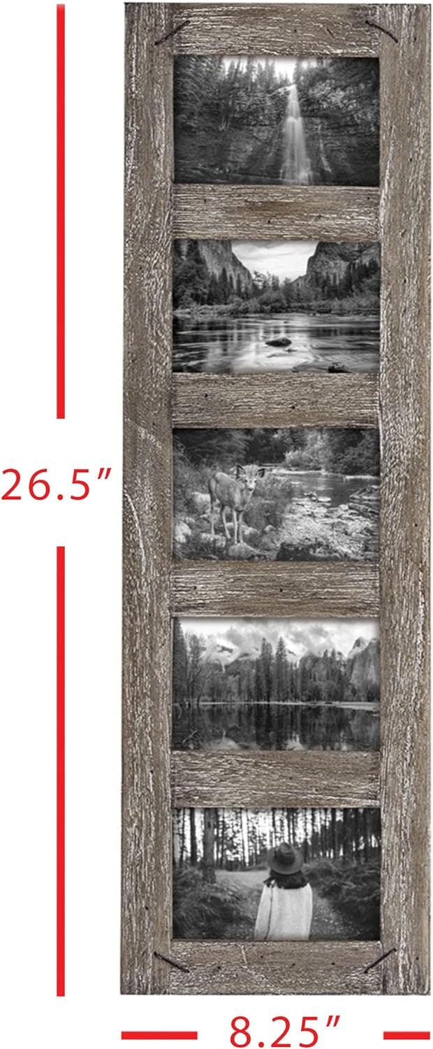 Rustic 26" Weathered Wood 5-Photo Frame with Nail Accents
