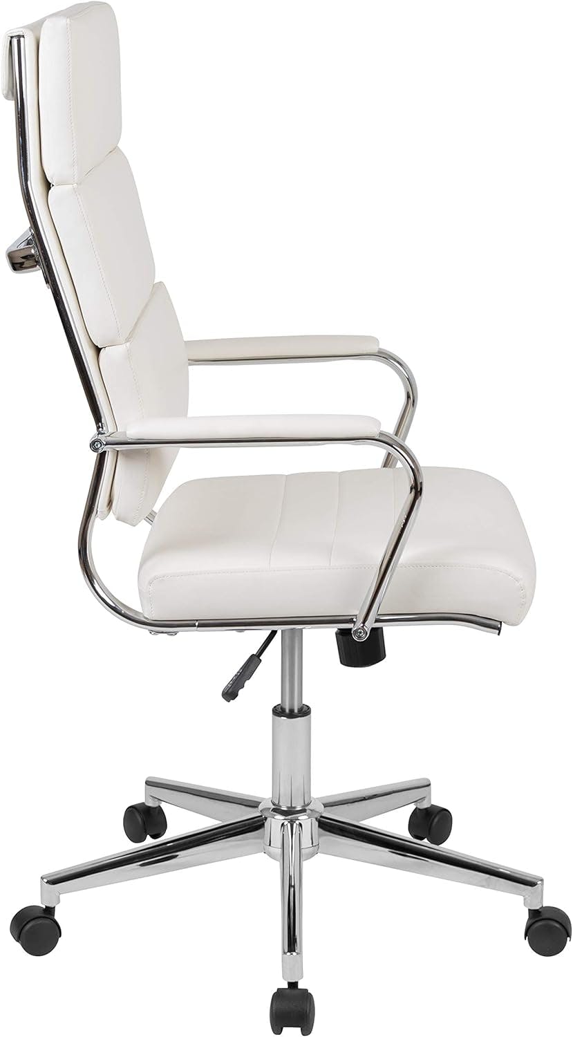 Exquisite White LeatherSoft & Chrome High-Back Executive Swivel Chair