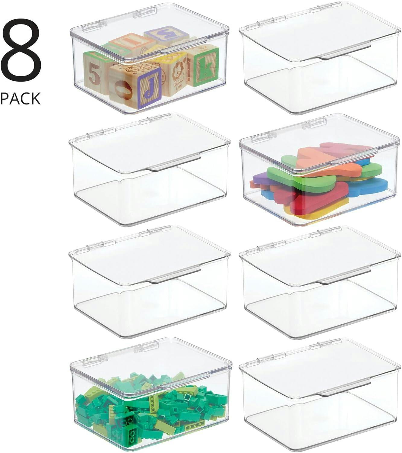 Clear Plastic Kids Playroom Toy Storage Cube with Hinged Lid - Stackable