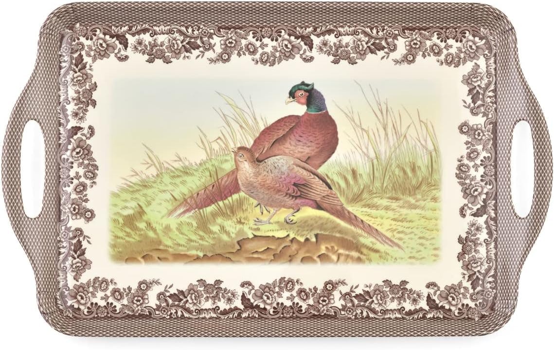 Woodland Elegance Pheasant Melamine Serving Tray with Handles