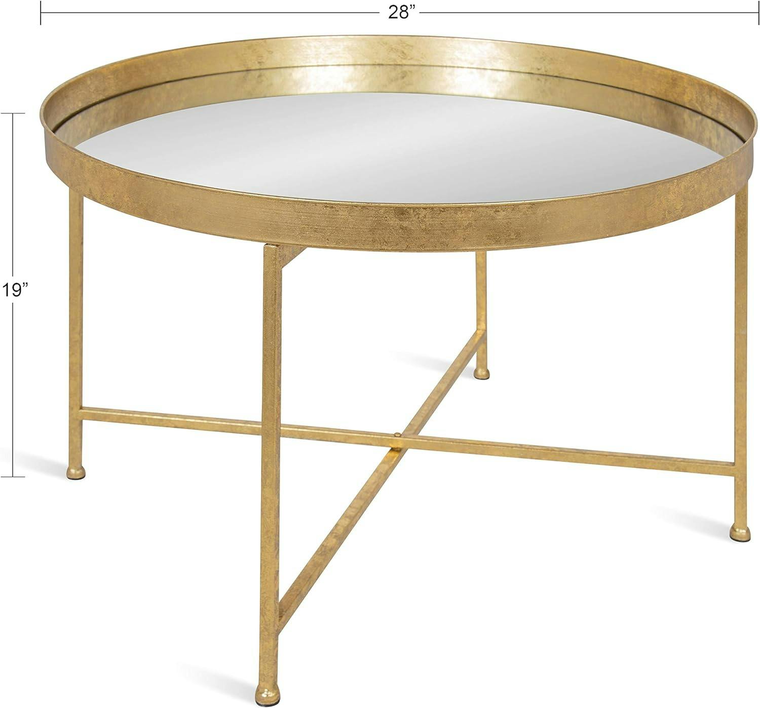 Luxurious Gold and Mirrored Round Wood Coffee Table