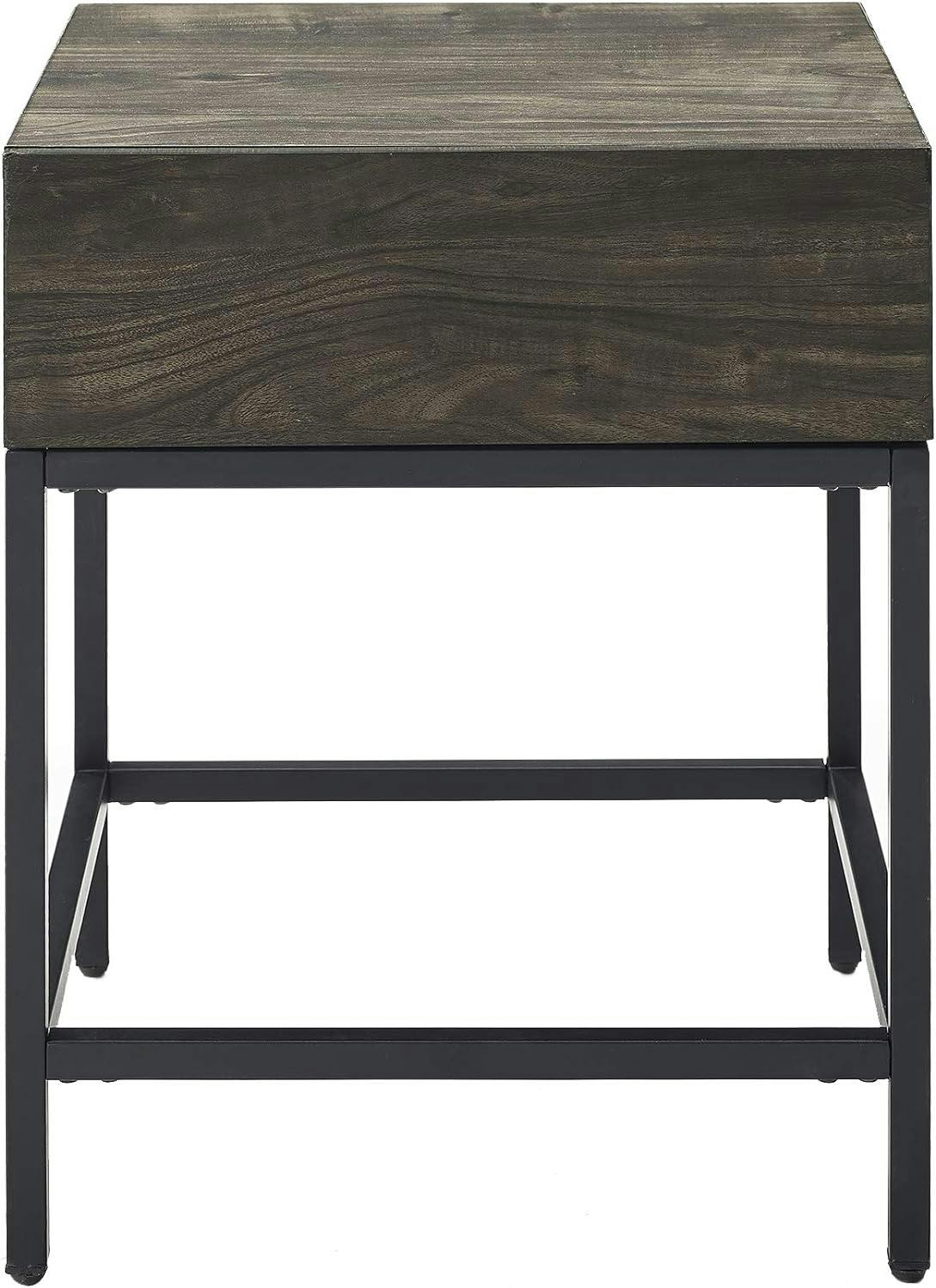 Lakeside Industrial Brown Ash and Matte Black End Table with Drawer