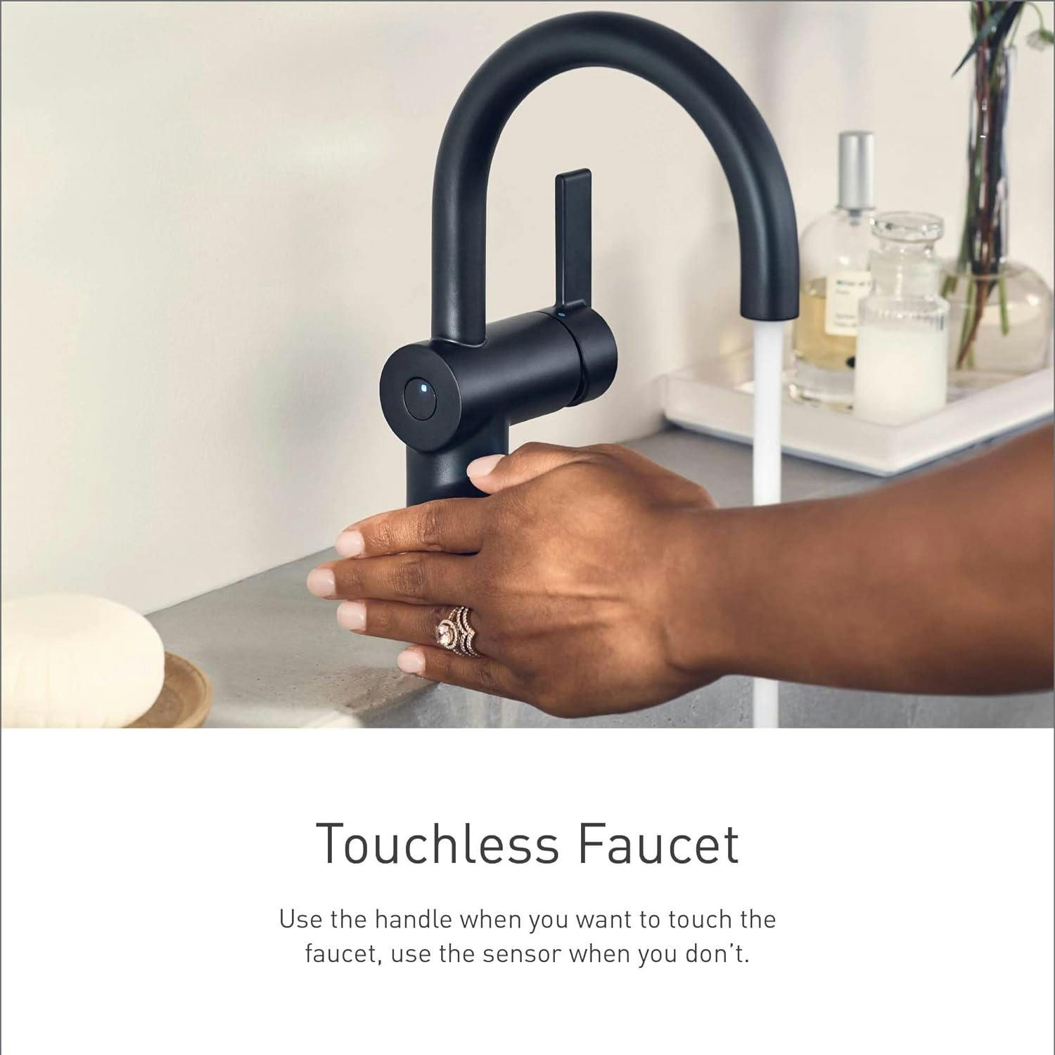 Moen Doux Wave Touchless Matte Black Bathroom Faucet with Drain Assembly