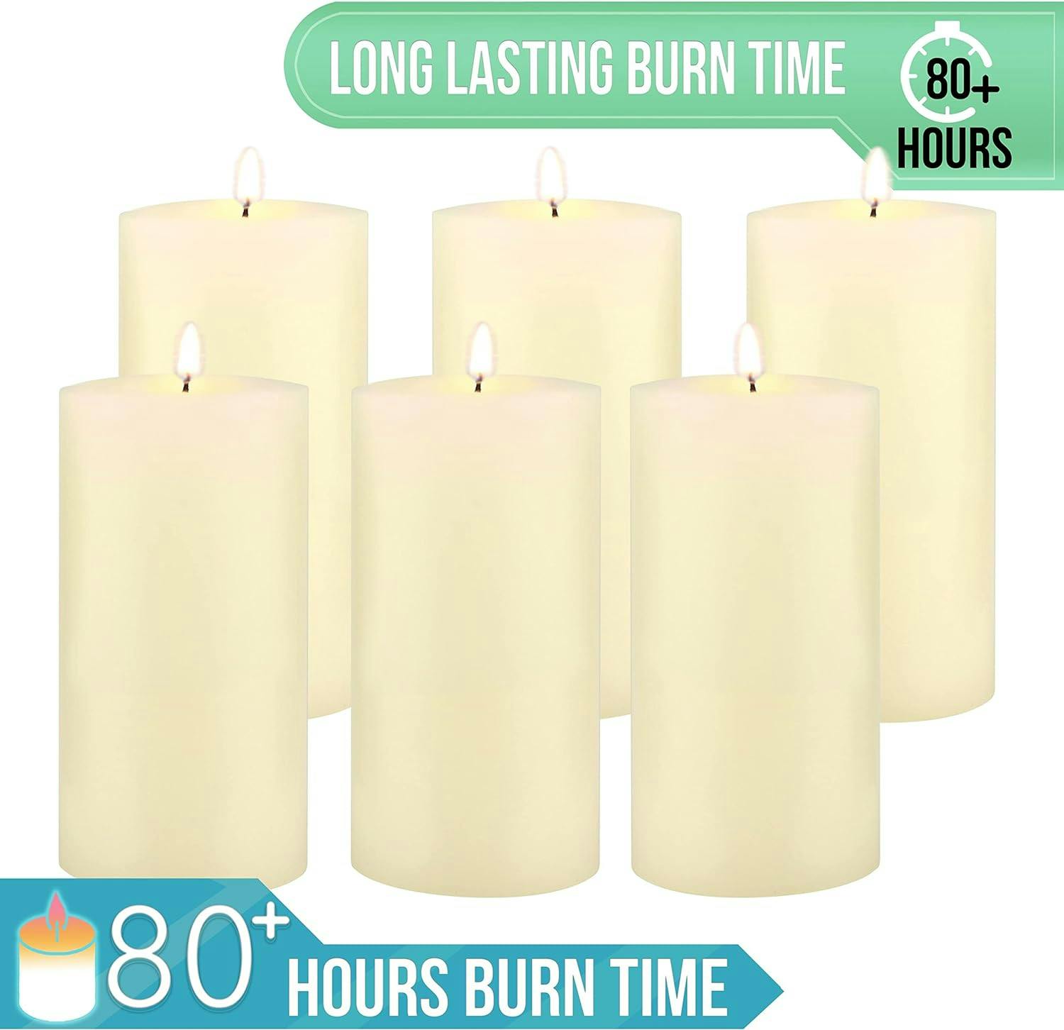 Ivory Smooth 3x6 Inch Pillar Candles, 6-Pack for Elegant Ambiance