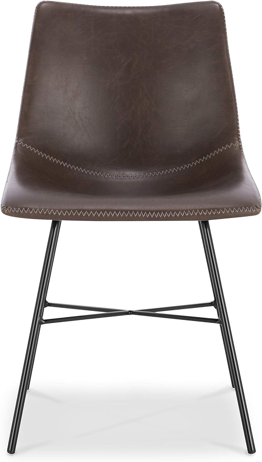 Paxton Brown Faux Leather Upholstered Side Chair with Steel Base, Set of 2