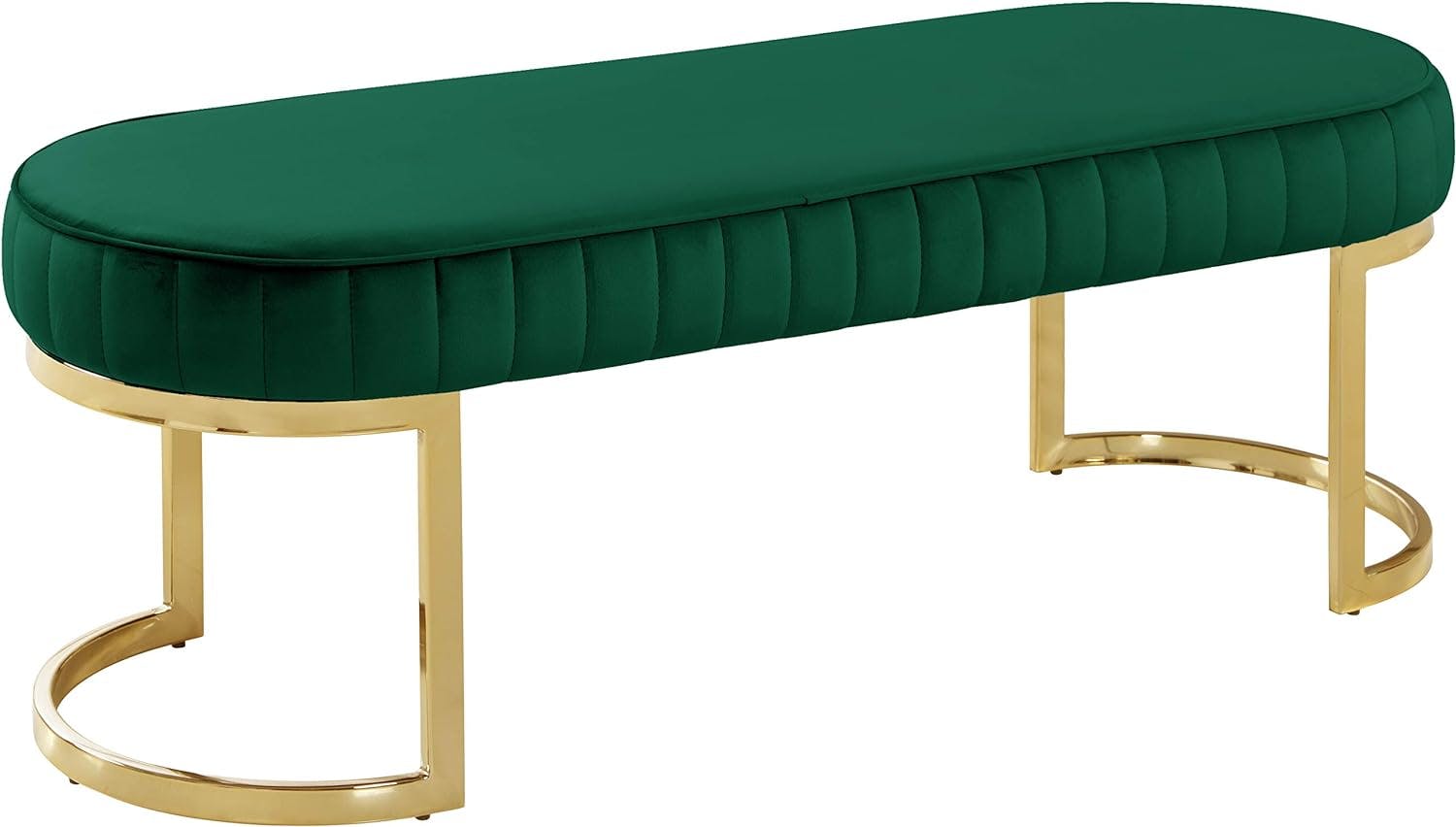 Lemar 50'' Gold and Green Velvet Contemporary Tufted Bench