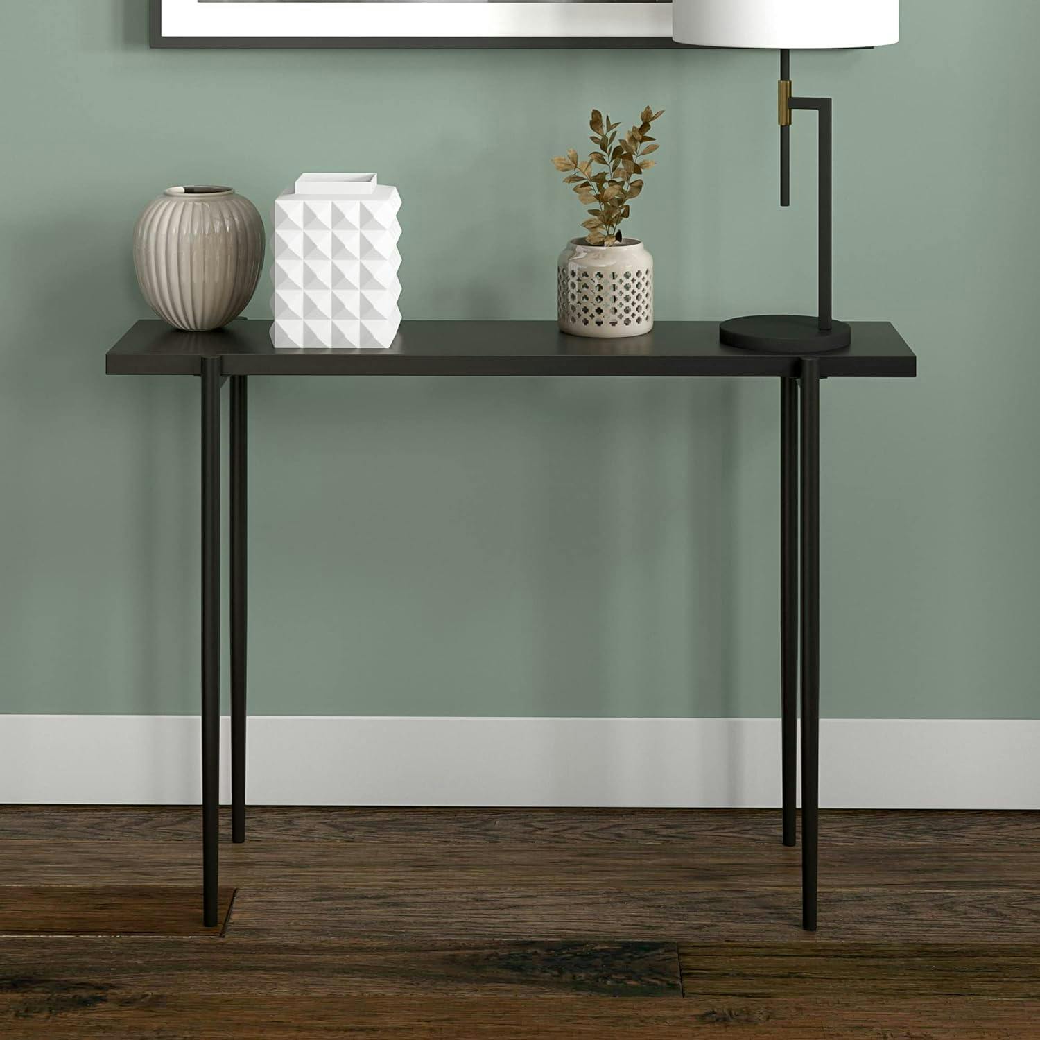 Modern Blackened Bronze 42" Steel Console Table with Storage