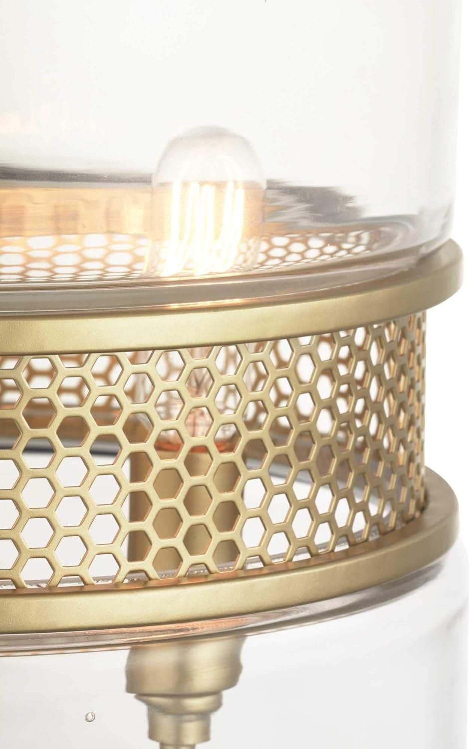 Cayce Vintage Gold 3-Light Globe Pendant with Hexagonal Glass Design