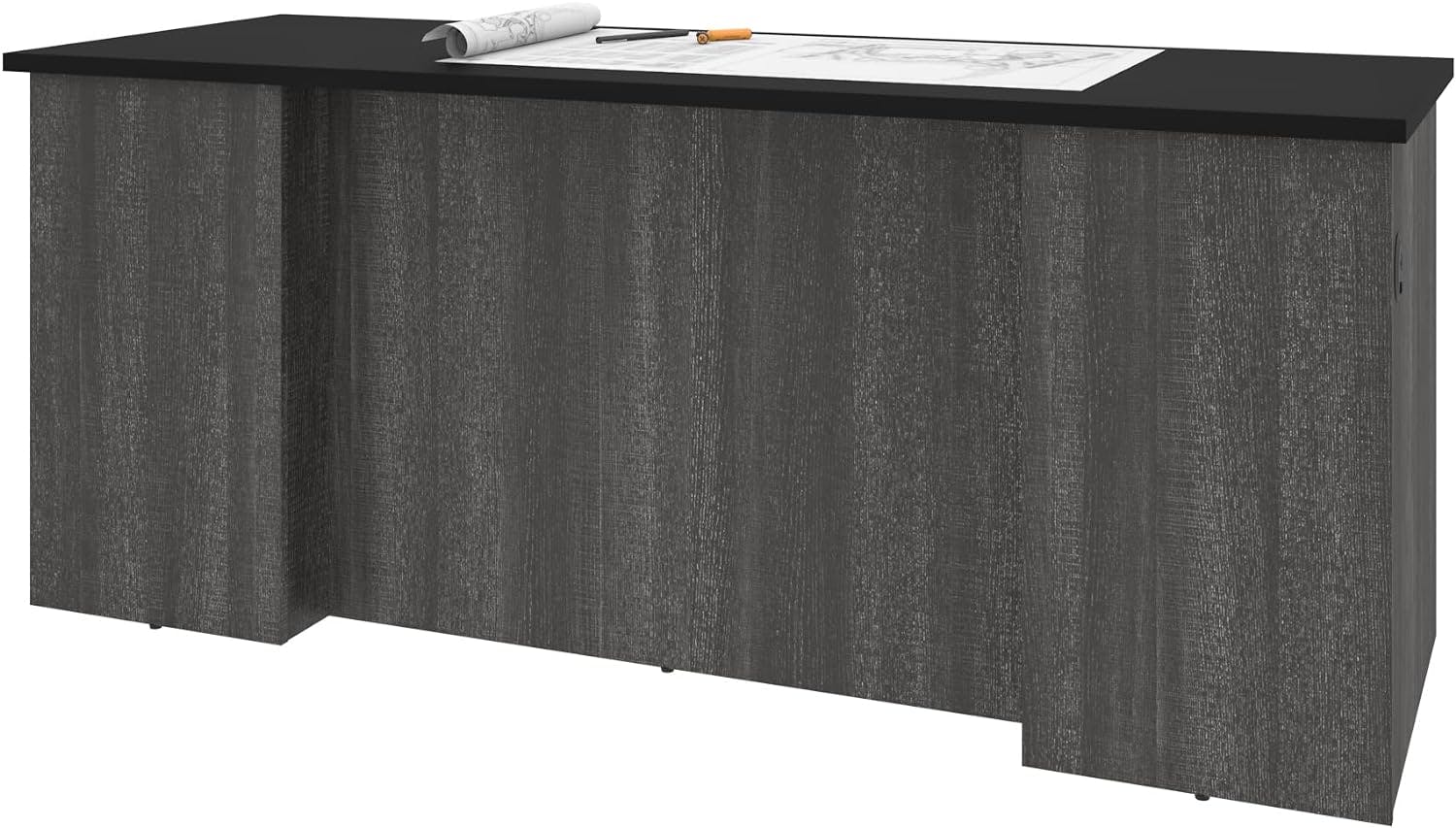 Contemporary Black and Bark Gray U-Shaped Executive Desk