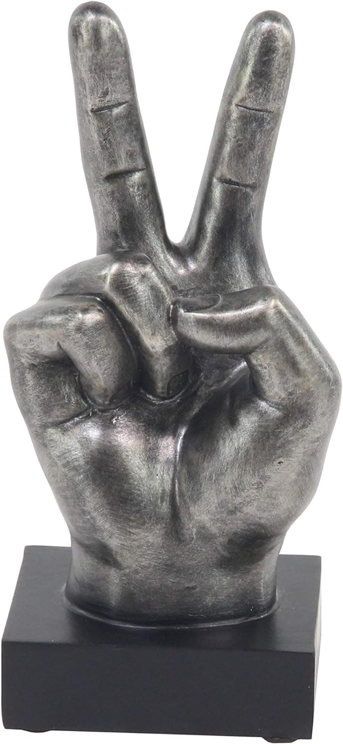 Elegant Dark Gray Resin Hand Statues Trio, 11" Height